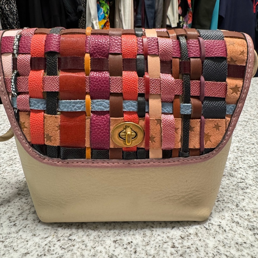 COACH Re-Loved Multicolor Woven Leather Women Shoulder Bag